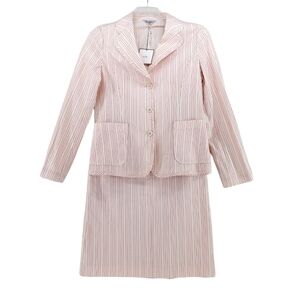 BCBG Blazer Skirt Textured Stripe Beige Red US M Chinese Sz 67-96 New New w/ Tag